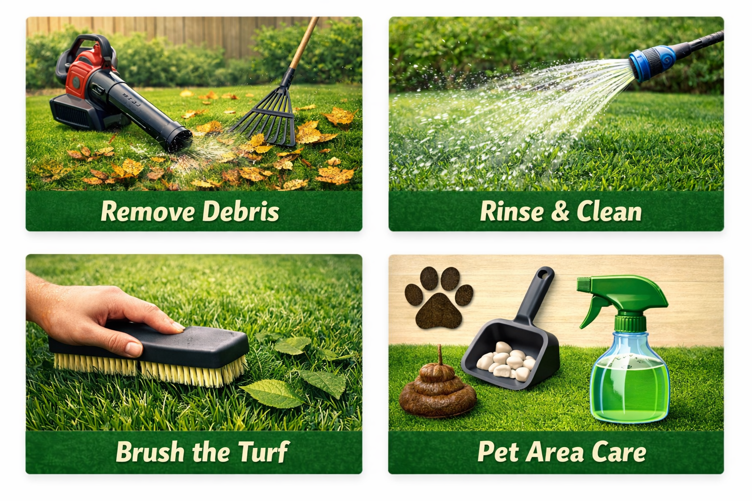 Artificial turf maintenance steps